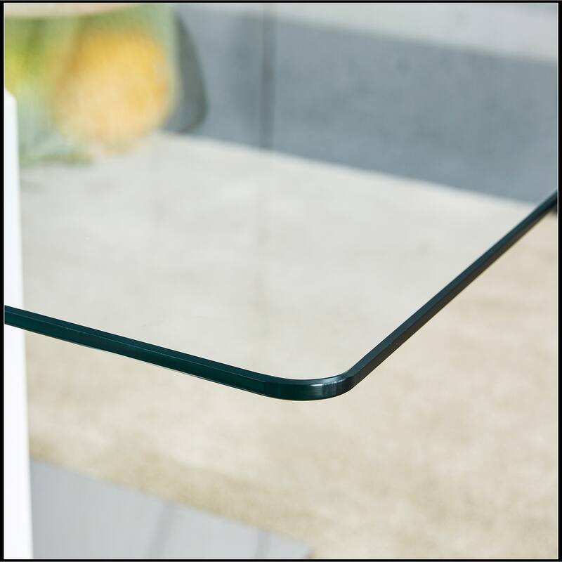 Rectangular Coffee Table with Tempered Glass Tabletop and White MDF Legs