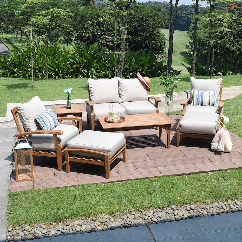 Cambridge Casual Leon Teak Patio Loveseat with Cushion