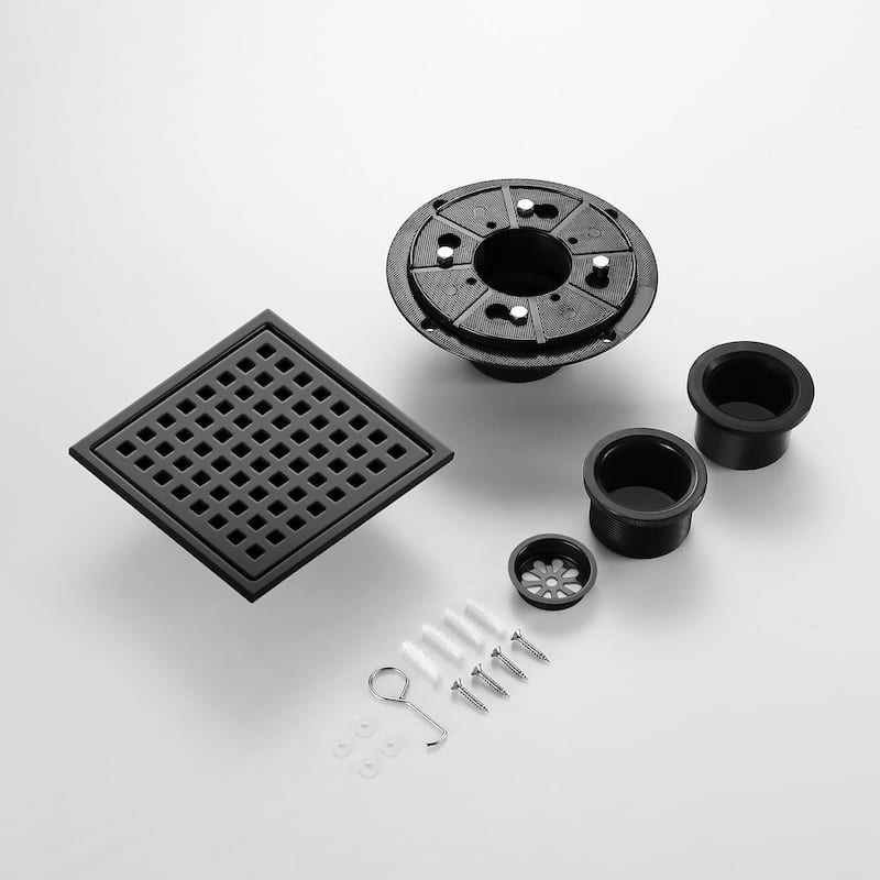 PROOX 6 inch Square Shower Floor Drain with Flange Removeable Grid Panel - 6 in.