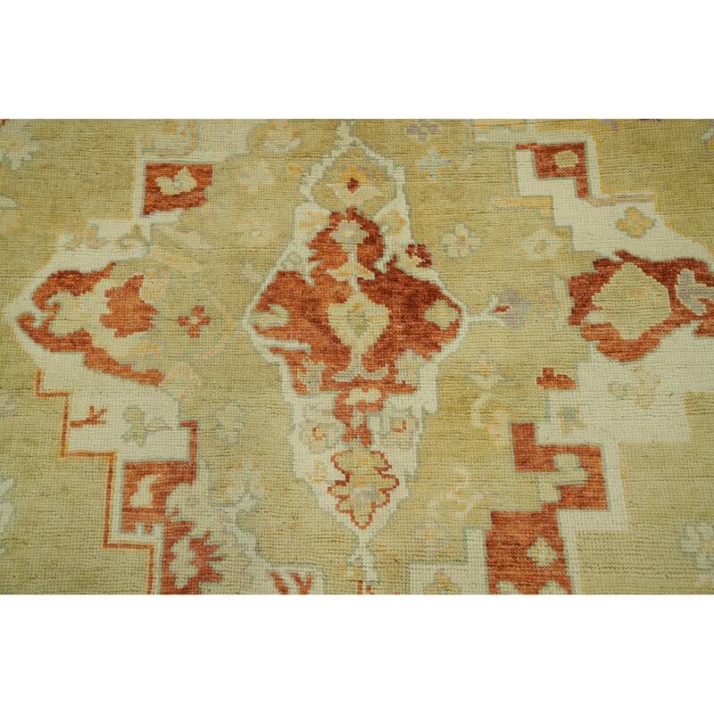 Vegetable Dye Wool Oushak Turkish Area Rug, Floral Geometric Carpet - 10' 0'' X 8' 4''