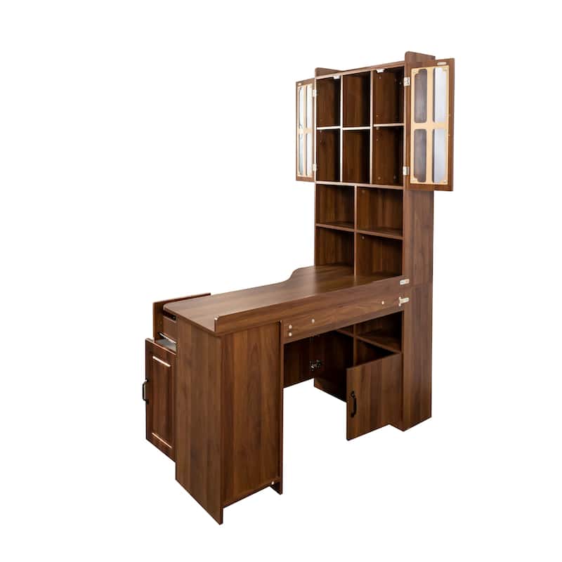 L-Shaped Corner Computer Desk,Study Modern Style Table With Drawers,Bookshelf & Hutch,2-In-1 L-Shaped Design
