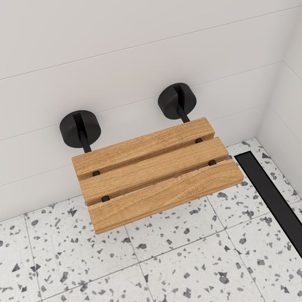 Black Matte 16 Wide Foldable Teak Shower Seat with Round Hardware Bed Bath Beyond 32822073
