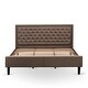 preview thumbnail 23 of 28, 3 Pc Bed Set - Bed Frame with Brown Linen Fabric Padded - Button Tufted Headboard - 2 Wooden Nightstand (Bed Size Options)