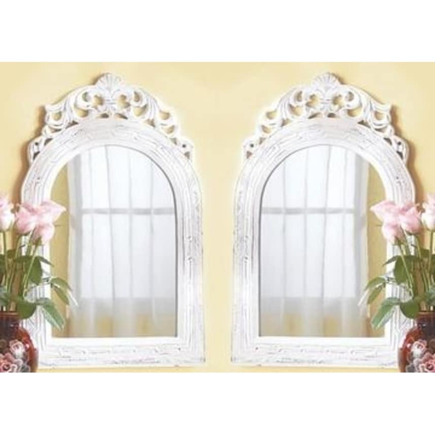 Aged Look Wall Mirror French Country Window Arch Rectangle Wood Metal Frame NEW