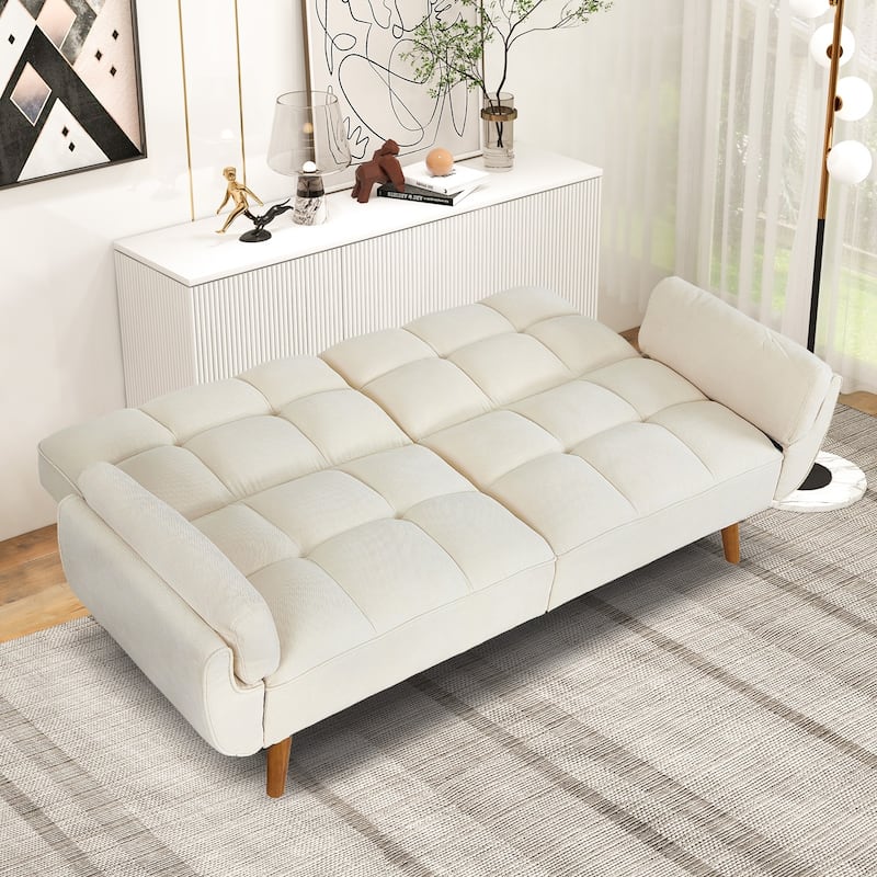 Futon Sofa Bed, Convertible Folding Futon Couch Recliner Lounge For Living Room With 2 Pillow/Armrest