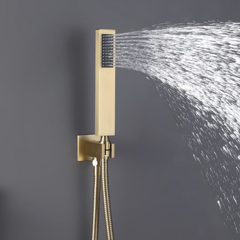 Brushed Gold 1-Spray Square Wall Bar Shower Kit with Hand Shower - 10 inch