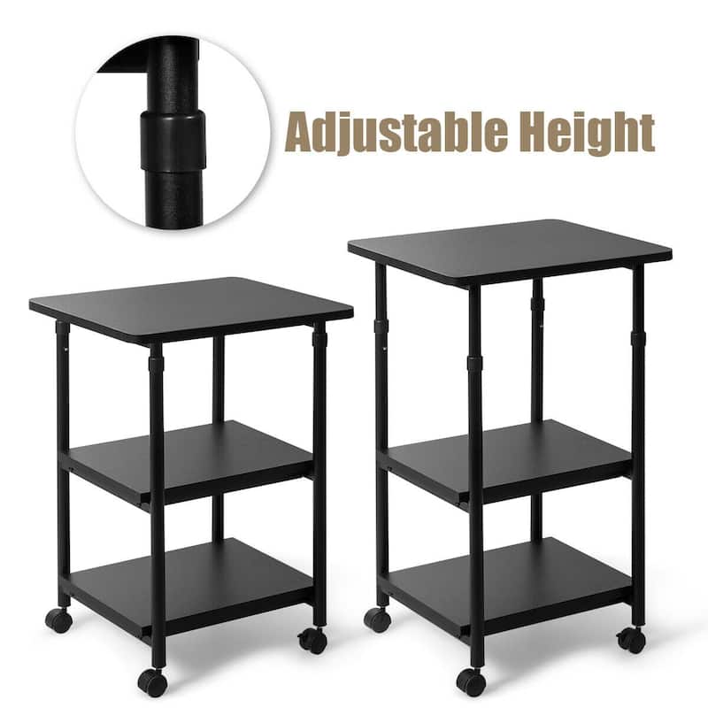 Gymax 3-Tier Rolling Adjustable Printer Cart Storage Rack Home Office - 19'' X 16'' X 30'