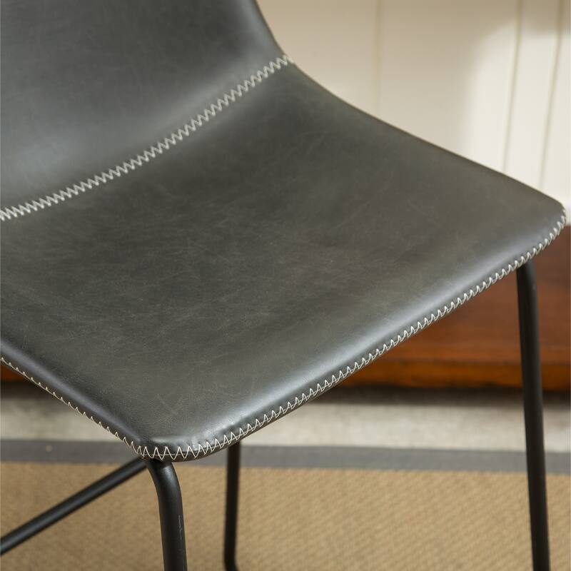 Gray Barstools Set, Faux Leather High Bar Chair, Bistro Counter Chair