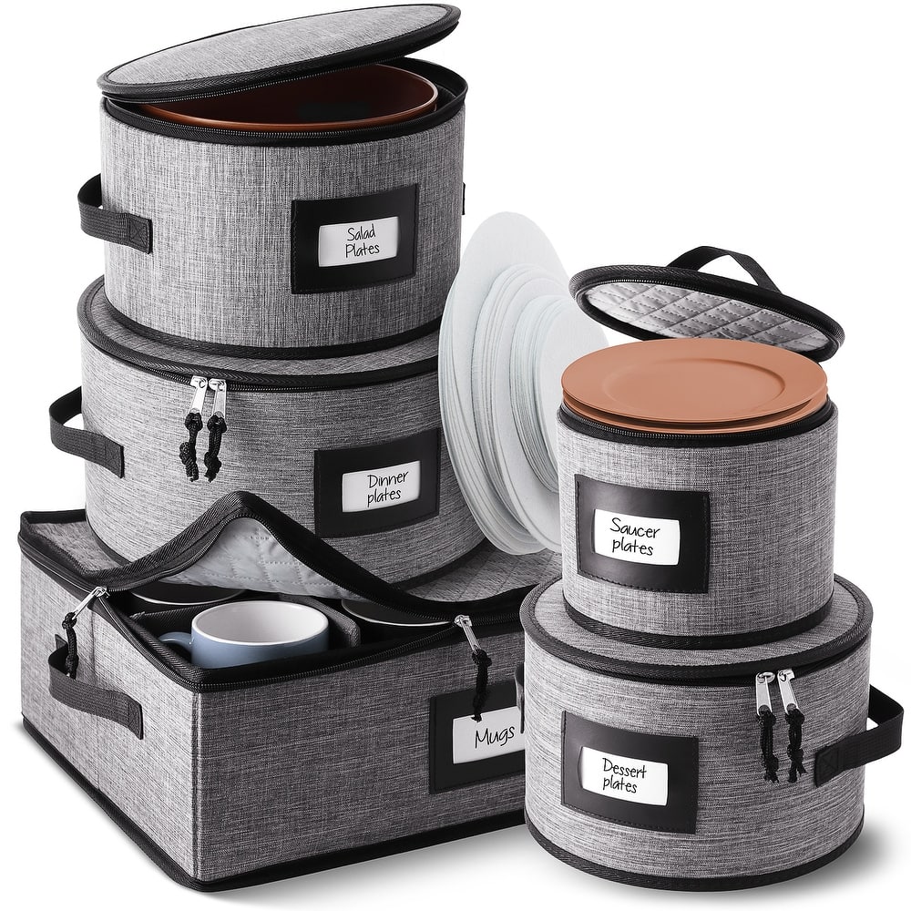 StorageBud Dinnerware Storage Containers - Stackable Holders for Plates, Cups, Flatware, Stemware, & Platter Sets