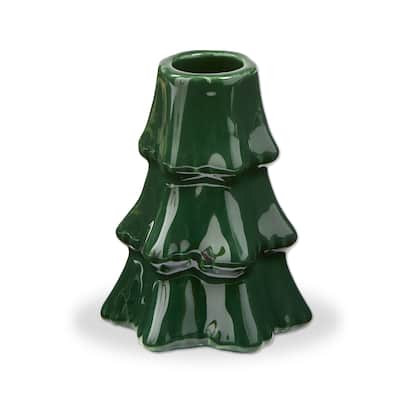 Small Pine Tree Taper Candle Holder Green Ceramic for Christmas 2.75 in x 2.75 in x 3.5 in Perfect for Taper Candles