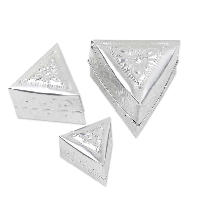 Novica Handmade Triangular Palace Aluminum Decorative Boxes (Set Of 3)