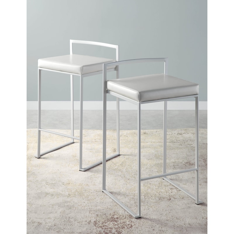 Porch & Den Forrest 26" White Fixed-Height Stackable Counter Stool (Set of 2)