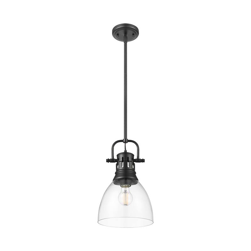 Yep by Golden Lighting Duncan 1-light 9in rod hung Pendant in Matte Black and Clear Glass