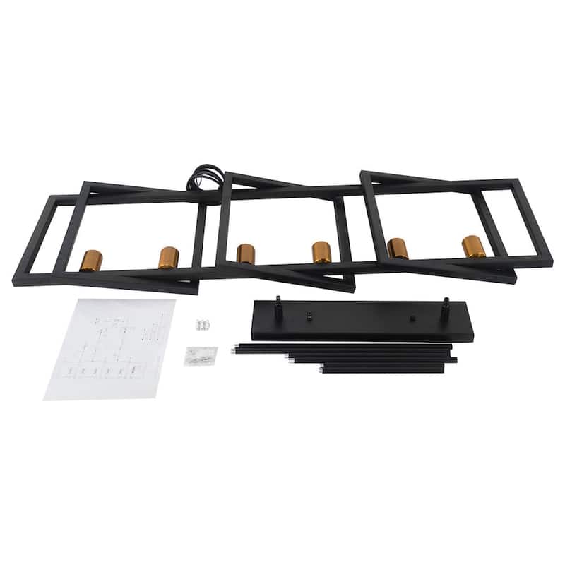 6-Light Black Rectangle Linear Island Pendant Farmhouse