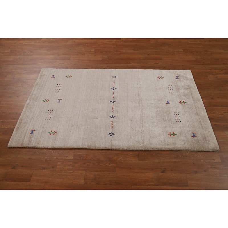 Tribal Gabbeh Indian Foyer Rug Handmade Beige Modern Silk Carpet - 3'0"x 5'0"
