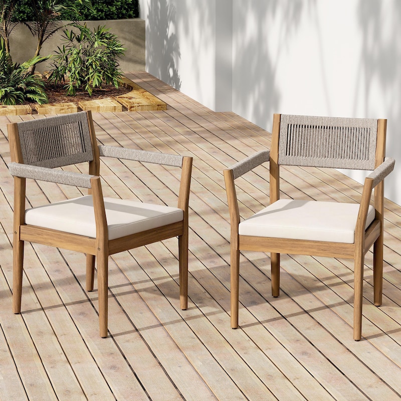 Braided Acacia Wood Outdoor Dining Table and Chairs Set of 4, All-Weather Patio Furniture