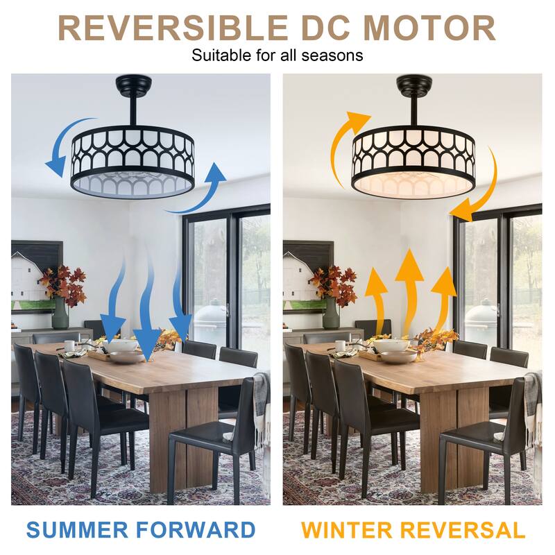 Bella Depot 20" Modern Black Drrum Ceiling Fan with Light and Remote 6-speed