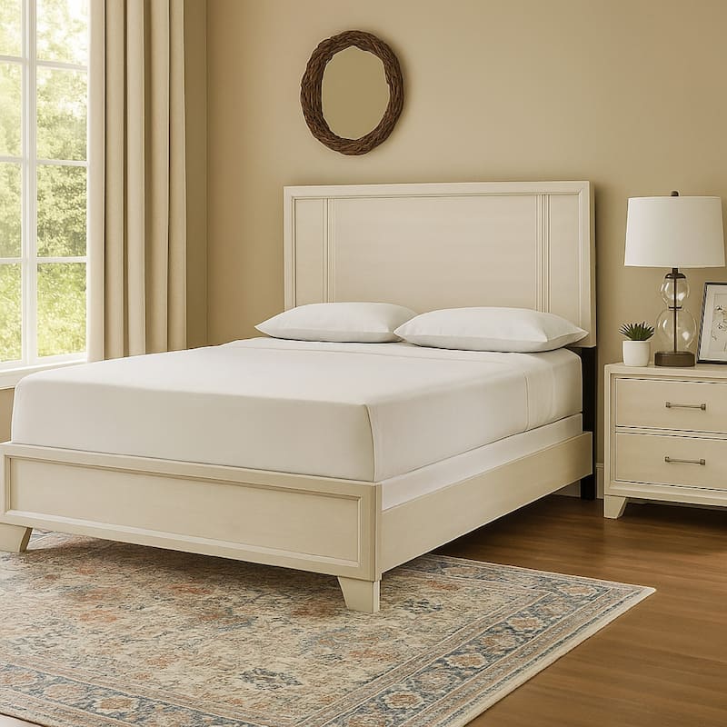 Charie Queen Bed with Panel-Style Headboard, Tapered Legs, White Wood