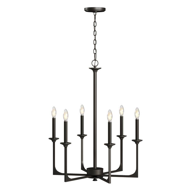 6-Light Matte Black Modern Chandelier with Adjustable Height