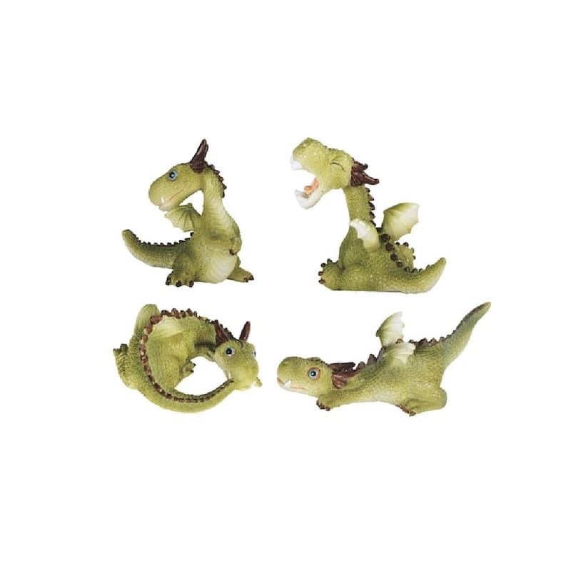 Q-Max 4-Piece Cute Green Mini Baby Dragons 4.25"W Fantasy Decoration Figurine Set