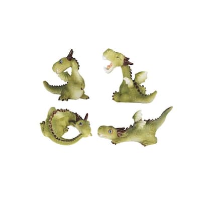Q-Max 4-Piece Cute Green Mini Baby Dragons 4.25"W Fantasy Decoration Figurine Set