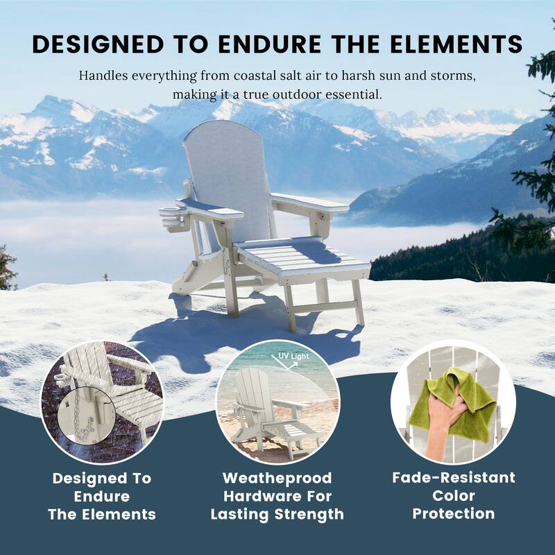 Laguna Outdoor 3-Piece Folding Adjustable Adirondack Chair with Hideaway Ottoman & Round Side Table