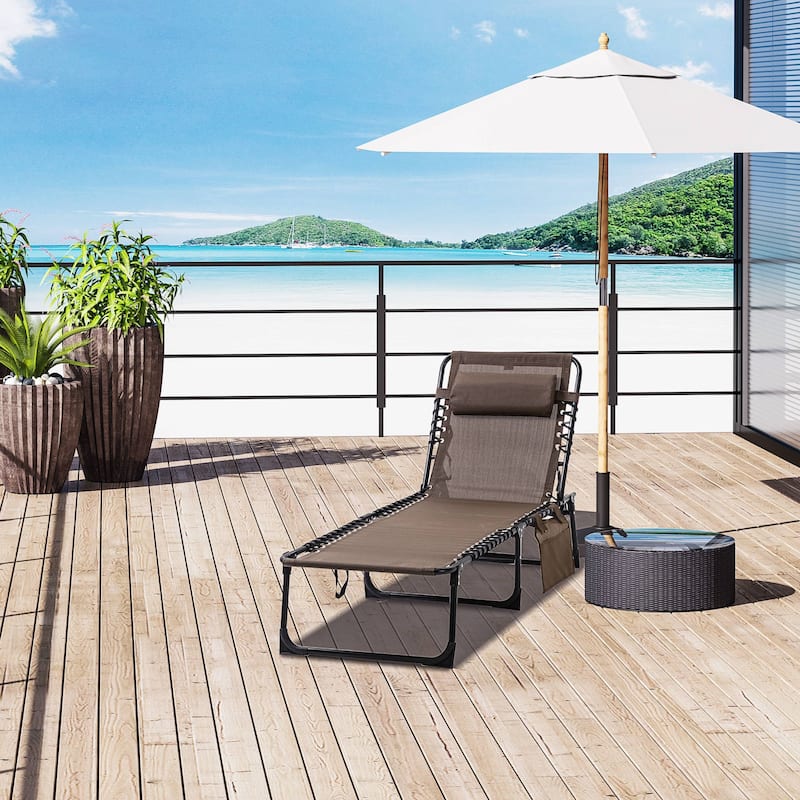 Reclining Chaise Lounge Chair, Portable Sun Lounger, Folding Camping Cot