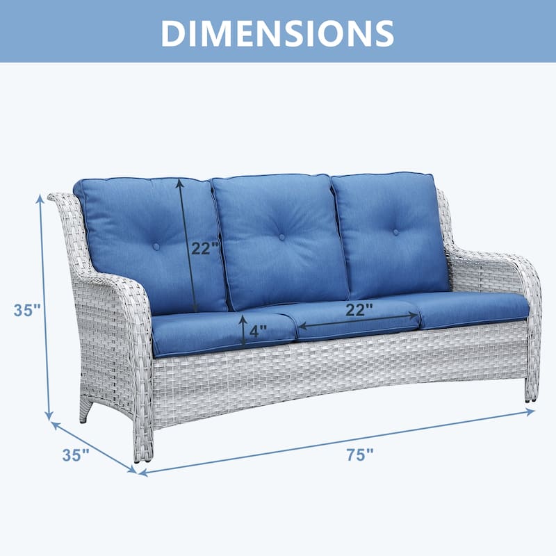 Gymojoy Patio Sofa PE Wicker 3-Seat Sofa
