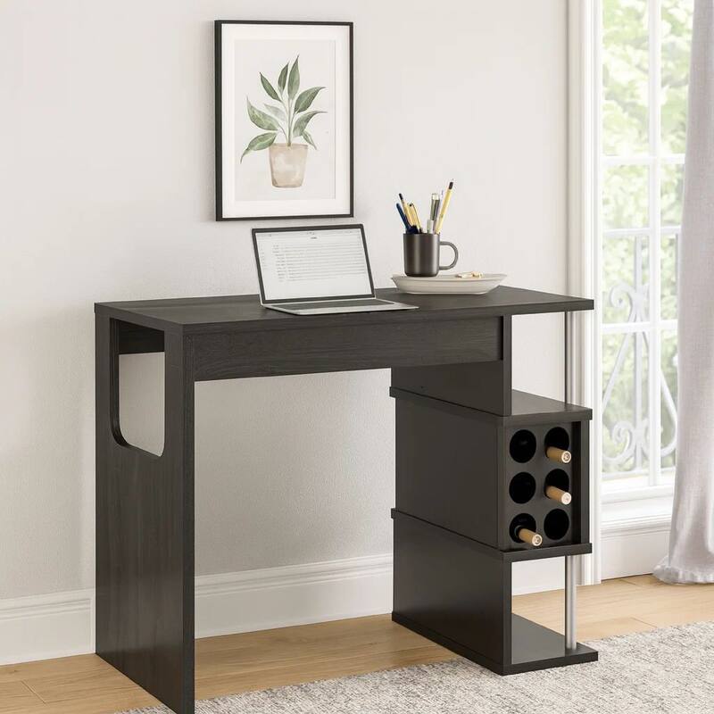 Transitional Style Wooden Bar Table with 3 Tier Side Shelves, Gray