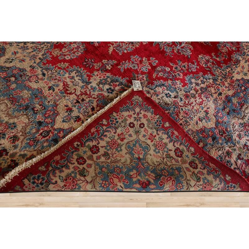 12'6''x18 Hand Knotted Wool Red Plush Pile Kerman Traditional Rug - 12' 6'' x 18'