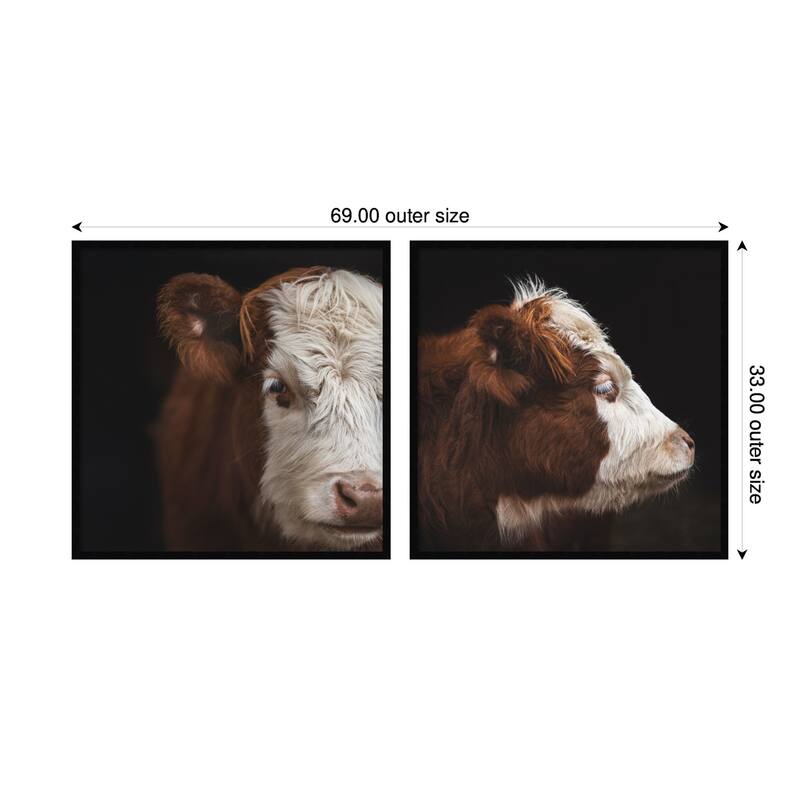 Kate and Laurel Cow Close 2 Piece Framed Wall Art Print Set by Emiko and Mark Franzen F2 Images