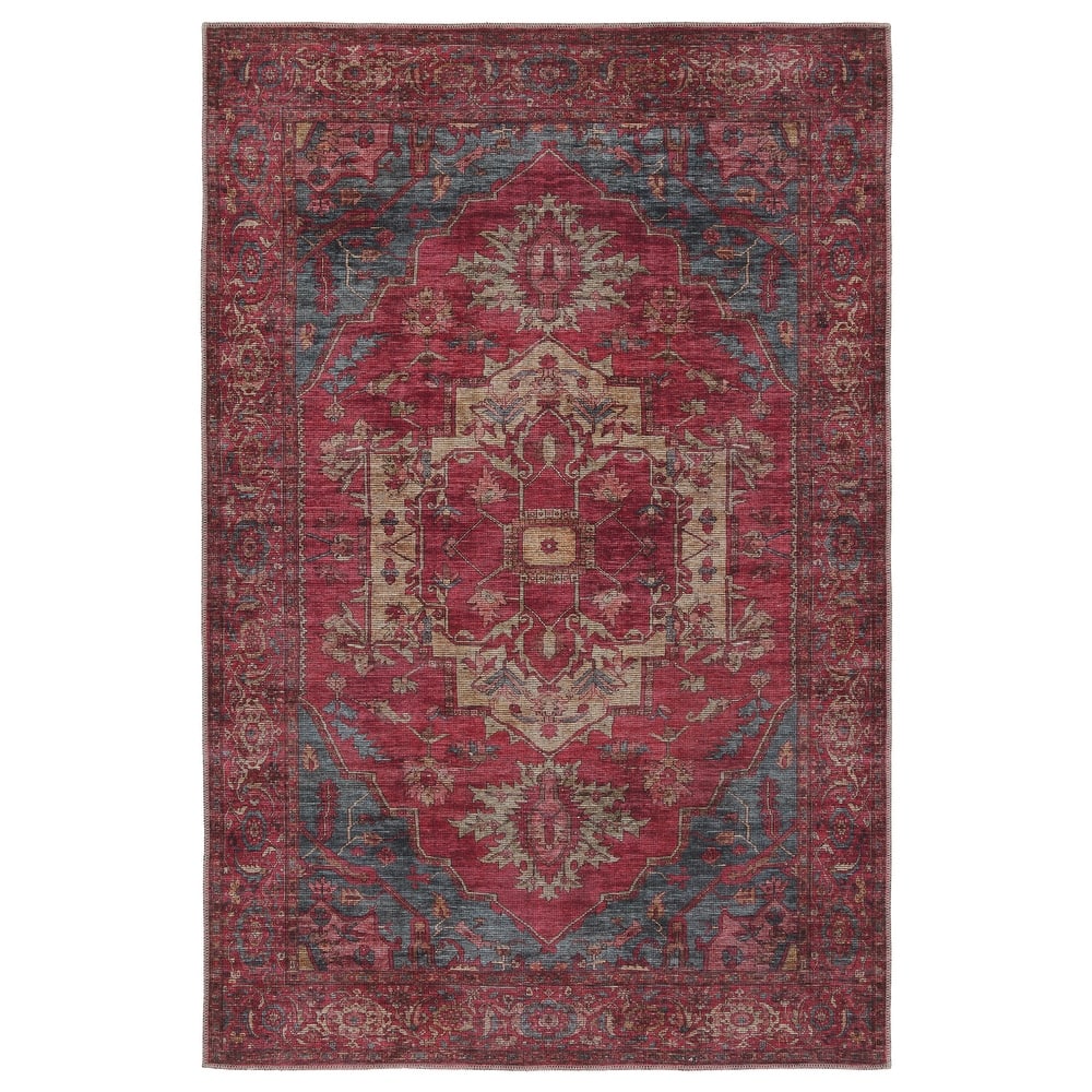 Gloria Machine Washable Medallion Red/ Blue Area Rug