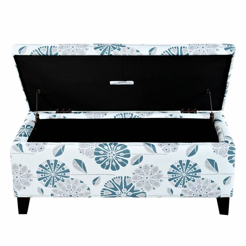 Luxury Storage Ottoman with Floral Patterned Fabric, Soft-Close Hinges, Multi-Functional Footrest & Seat