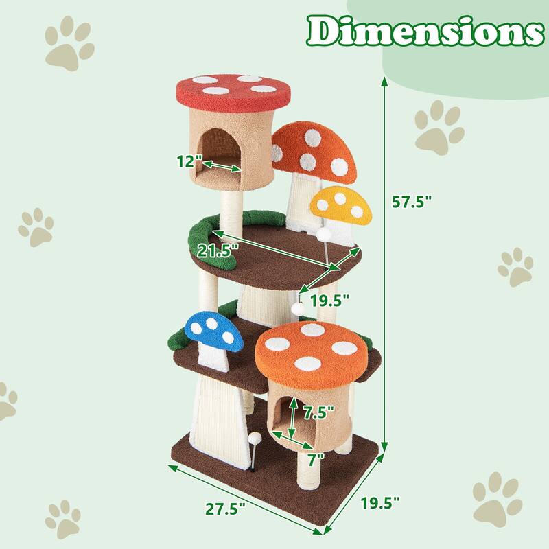 Gymax Wooden Cat Tree w/ Sisal Scratch Board & Post Padded Perch