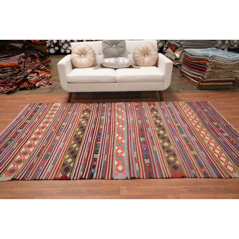 Hand Woven Oriental 100% Wool Carpet Southwestern Tribal Multi-Colored Kilim Area Rug - 8' 11'' X 5' 6''