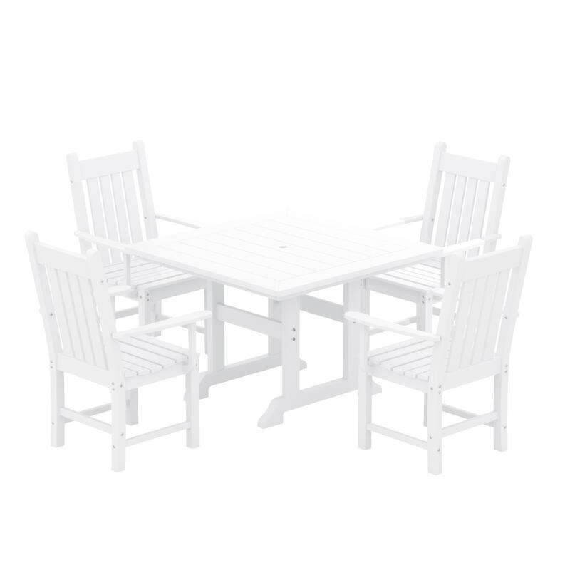 Laguna Hdpe All Weather Outdoor Patio Dining Set with Square Table, Arm Chairs (5-Piece Set)