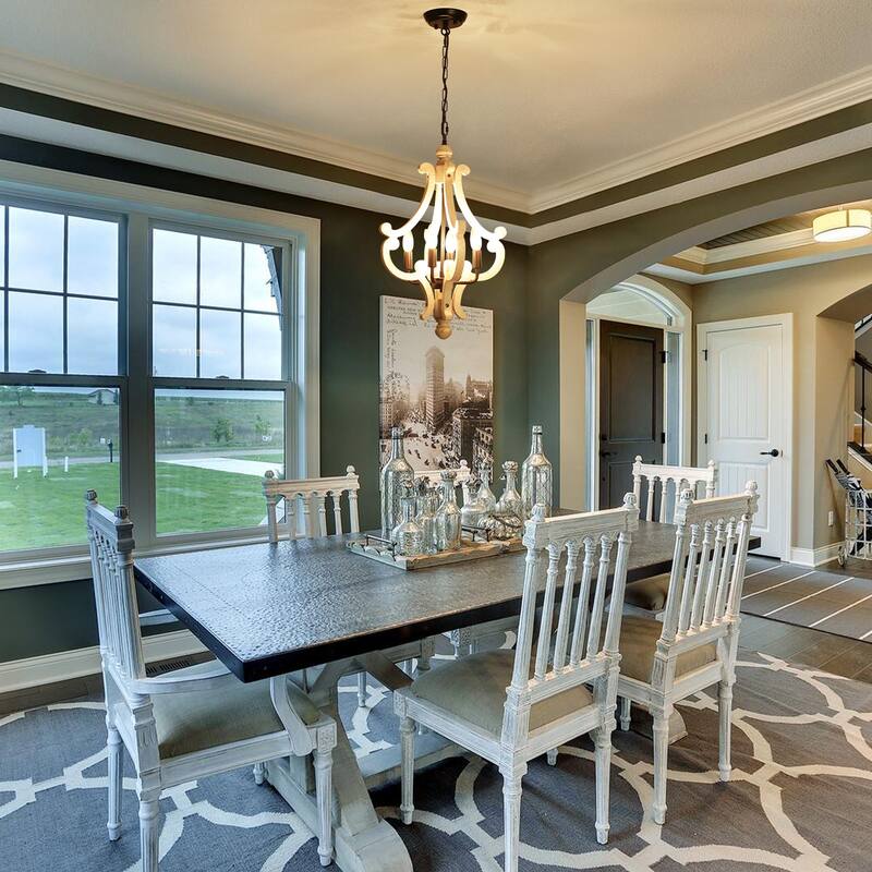 4-Light 14.56-inch Wooden Lantern Rustic Chandeliers for Entryway Hallway