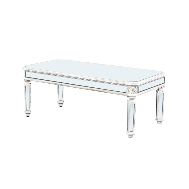 Modern Silver Rectangular Coffee Center Table with Mirrored Finish