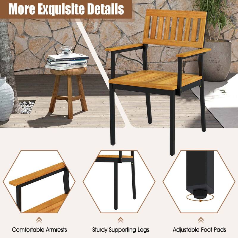 Costway Dining Chair Set of 2/4 with Acacia Wood Backrest Slanted Seat