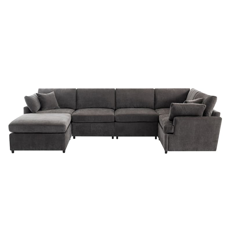 Modern Large U-Shape Sectional Sofa, with Removable Ottomans for Living Room (6-Seater)