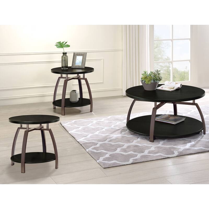 Round Table Set with 2 Open Shelves in Dark Charcoal