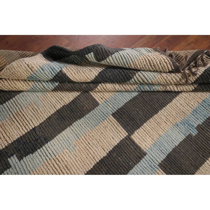 Moroccan Modern Area Rug Hand-Knotted Oriental Beige Wool Carpet - 5'11"x 9'7"