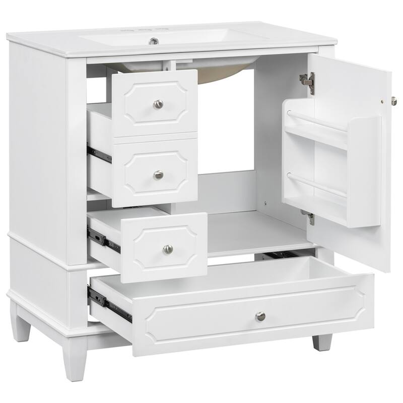30" Bathroom Vanity with Sink, Ceramic Basin 3 Drawers Soft Close