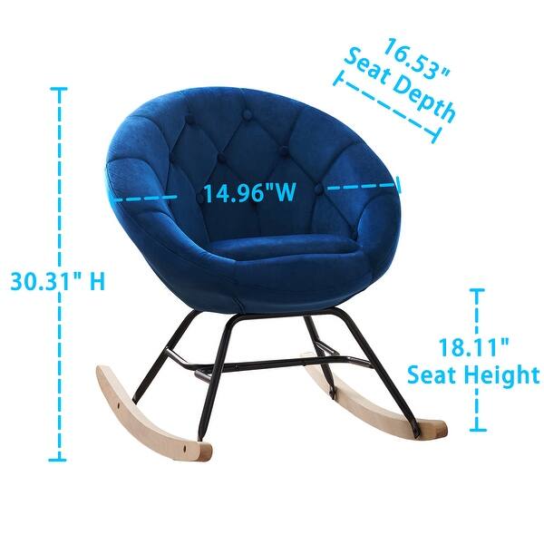 dimension image slide 3 of 5, Modern Velvet Tufted Back Round Accent Rocking Chair for Teenager