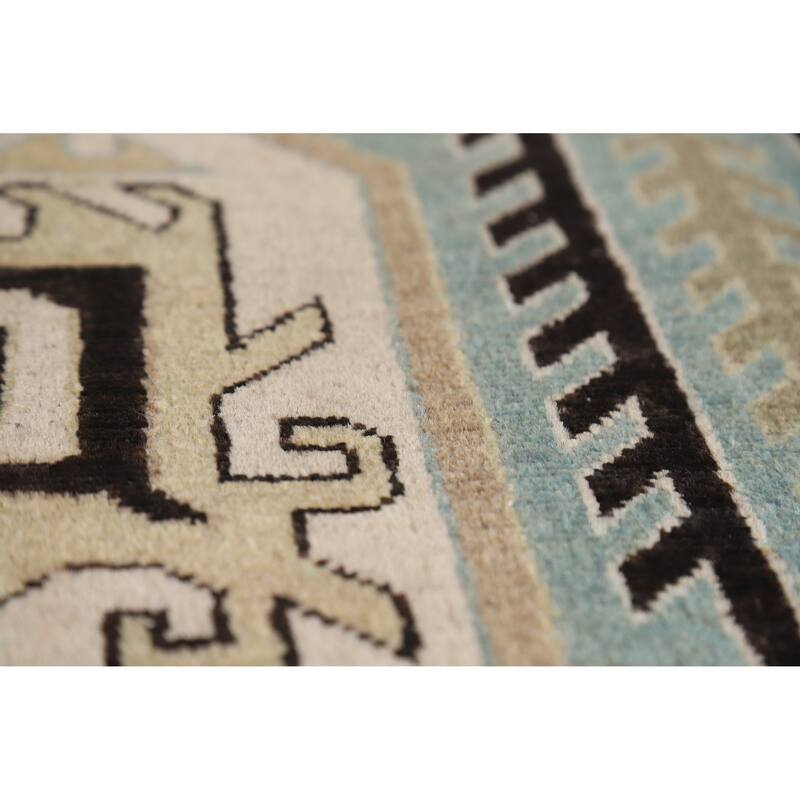 Hand Knotted Oriental 100% Wool Carpet Traditional Medallion Black Kazak Area Rug - 9' 7'' X 8' 2''