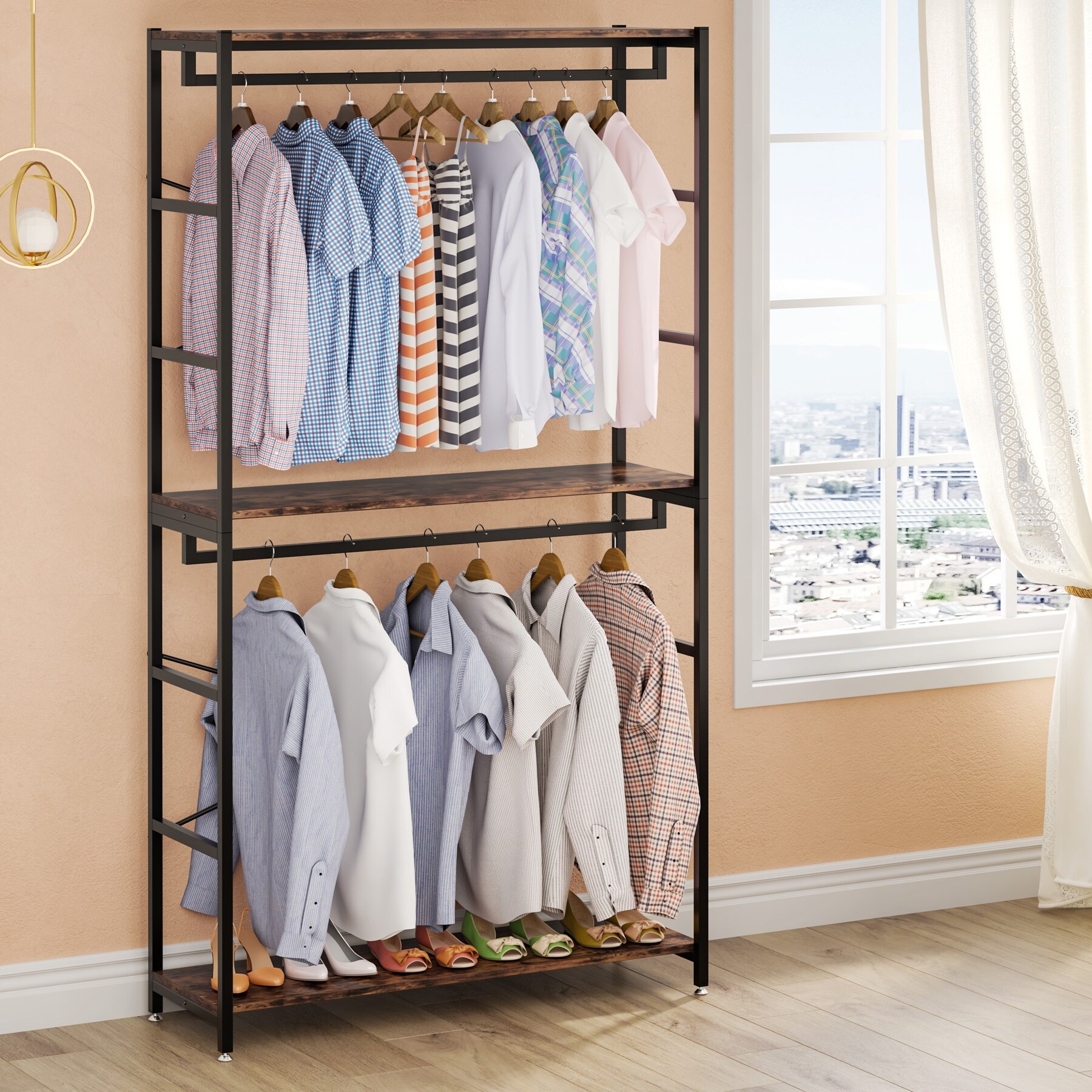 Free-Standing Closet Organizer Double Hanging Rod Clothes Garment Racks -  Bed Bath & Beyond - 30537676