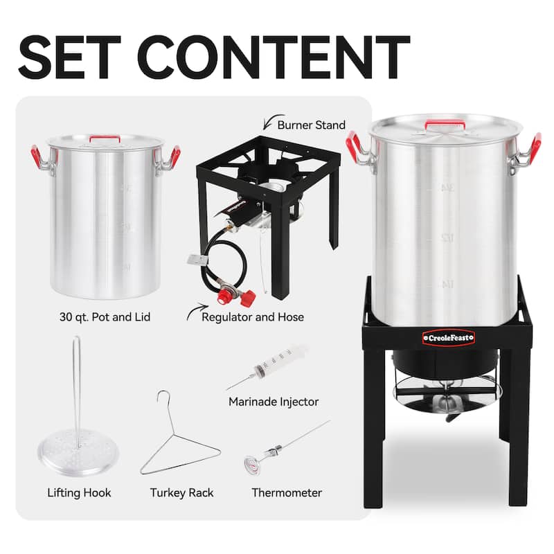 Creole Feast, TFS3000L, Premium Aluminum 30 Qt. Turkey Fryer Set
