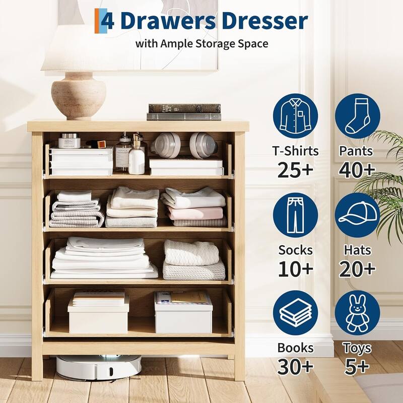 Modern Fluted Dresser with 4 Storage Drawers, Organizer Cabinet for Living Room, Bedroom