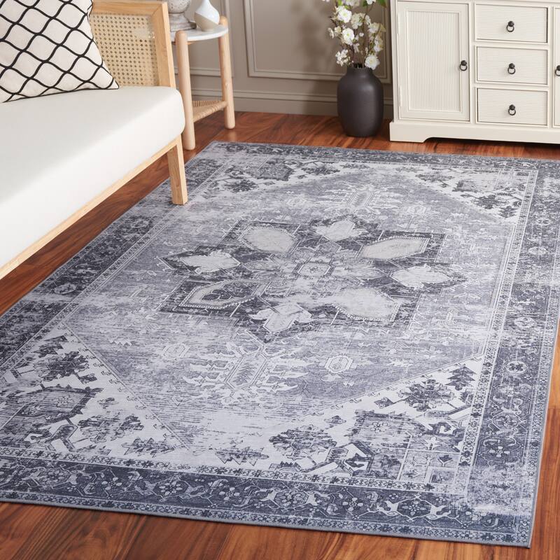 SAFAVIEH, Tucson Machine Washable Slip Resistant Therese Oriental Medallion - 6' x 9' - Grey