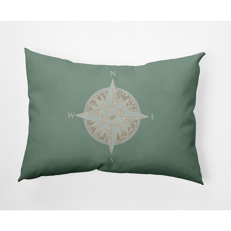 Compass Nautical Decorative Indoor Pillow - Sage - 14" x 20"